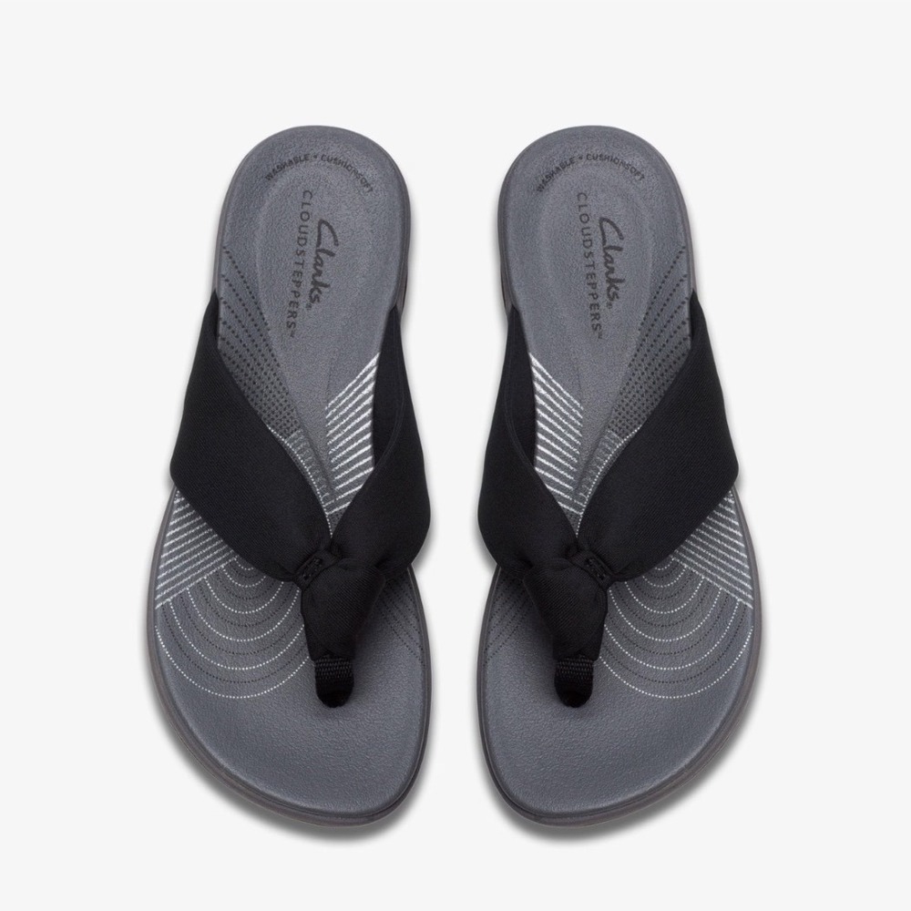 Clarks Cloudsteppers Black Arla Glison Knotted Thong Sandals Women's Size 7-7.5